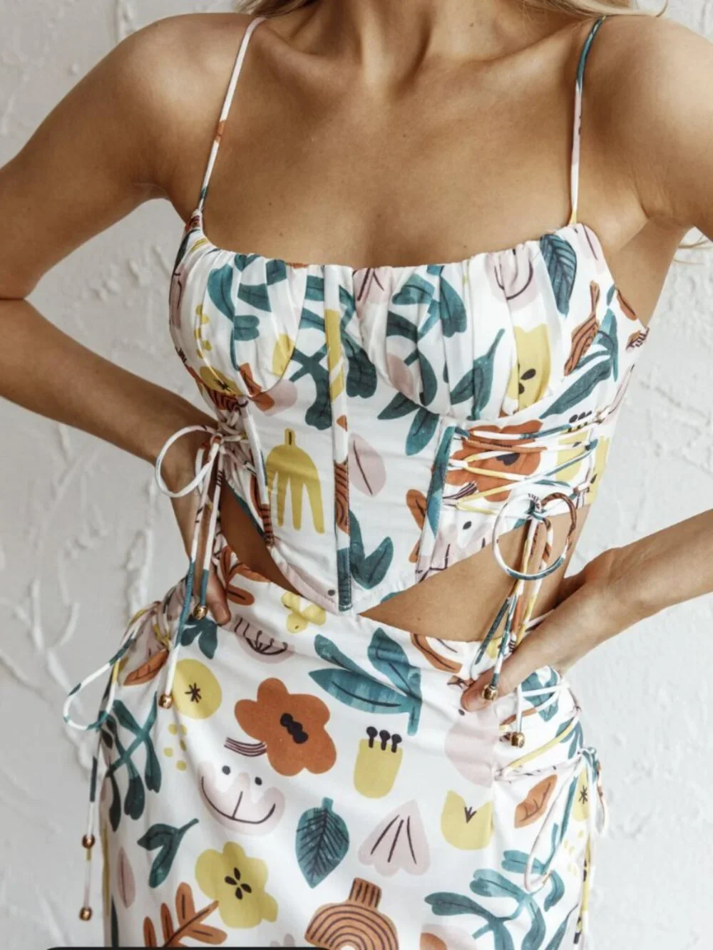 Here Comes the Sun Graziella Floral Crop Top Midi Skirt Matching Set Medium